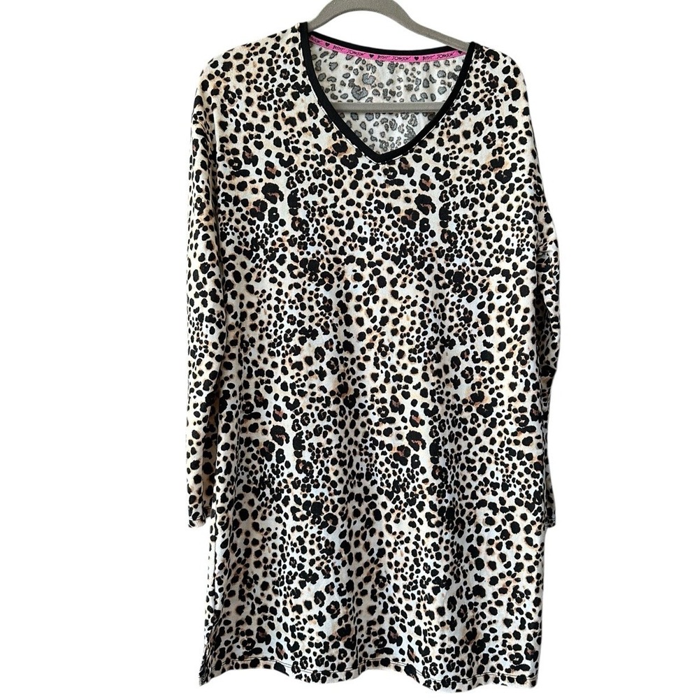 Betsey Johnson Brown Animal Print‎ Lounger Size Medium Soft Knit Leopard Sleep
